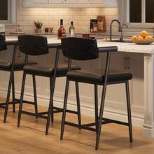 Bar Stools Set Of 2, 26.5" Upholstered Counter Height Bar Stools For 2 With Armrest, Wider Thickened Cushion, Bar Chairs With Backrest For Bar, Dining Room, Kitchen  Counter Height Bar Stools With Arms, 26" Upholstered Bar Stools With Back, Wider Seat, Modern Bar Stools Set With Footrest For Kitchen Island, Counter Bar, Easy Assembly - 黑色 - 查看 1