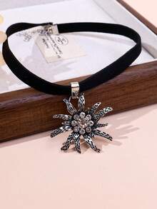 1pc Elegant Rhinestone Snowflower Pendant Necklace & 1 Pair Snowflower Earrings, Suitable For Women, Beer Festival, Daily, Holiday Outfits