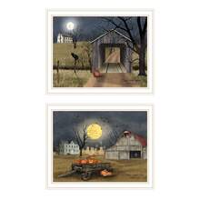 Decor 4U 2- Piece Vignette Halloween Season In The Country White Framed Wall Art For Living Room, Bedroom Wall Art Print For Home Decor By Billy Jacobs