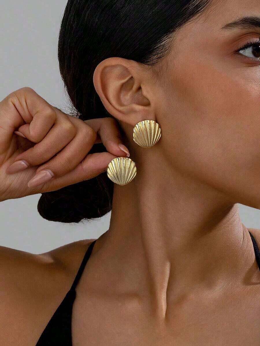 1pair Elegant & Exquisite Seashell Shaped Earrings With Fashionable Style - Hoa tai vỏ sò - Xem 1