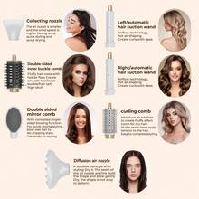 ATOPSKINS Nova escova de ar quente e secador de cabelo dobrável de alta velocidade 6 em 1, outono de 2025, 200 milhões de íons negativos, capa antipoeira reversível e autolimpante, cilindro de ondulação bidirecional, motor sem escova para uso duradouro, design multifuncional perfeito para presentear e viajar