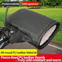 2pcs Electric Motorcycle Handlebar Covers, Warm Thickened Waterproof Windproof PU Leather Gloves, Cotton Grip Covers (2 Random Luminous Versions)