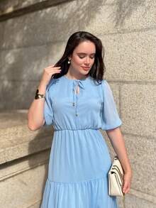 RIVERA. ELEGANT PLAIN MIDI DRESS WOMEN'S DRESS - Baby Blue - View 4