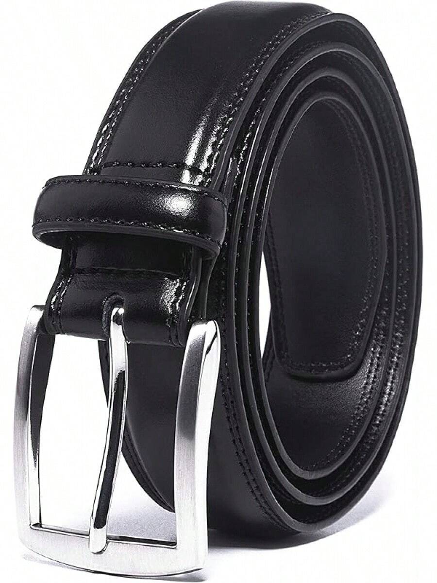 Genuine Leather Dress Belts For Men - Mens Belt For Suits, Jeans, Uniform With Single Prong Buckle - Black - View 1