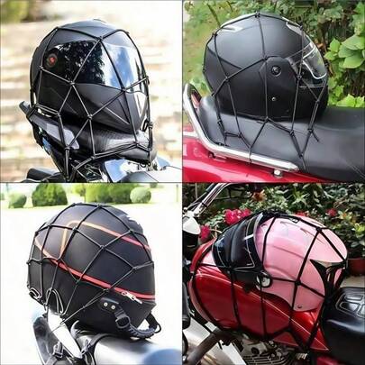 1pc Black Motorcycle/Mountain Bike Rear Rack Net Cover, Bicycle Luggage Net, Elastic Cargo Net, Helmet Net, 30cm*30cm Motorcycle Helmet Net, Elastic Fixing Strap, Storage Net Cover