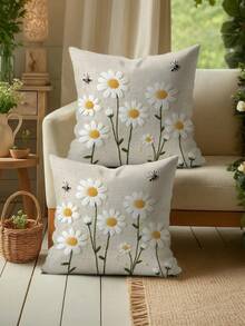 4pcs/2pcs Small Daisy Bee 2D Printed Pattern Pillow Cover, Living Room/Bedroom/Sofa Decoration Cushion Cover | 18x18 Inches | Zipper Closure | Soft And Comfortable Fabric - Durable And Fade Resistant, Machine Washable, Suitable For Outdoor Decoration, Home Decoration, Terrace Decoration, Room Decoration, Bedroom Decoration. Excluding Inner Core