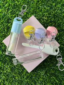 1 个带龙虾扣的透明唇彩包装容器，可再填充的唇彩瓶，可重复使用的迷你涂抹器，吊坠大刷头粉色唇彩管，DIY 唇膏补充装，旋转螺旋盖，旅行必备，适用于液体、唇油、遮瑕膏，可日常使用，通勤、约会、露营、度假、婚礼、返校、派对