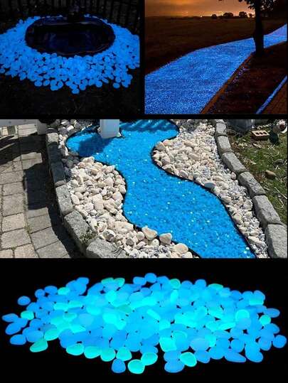 800 piezas Piedras que brillan en la oscuridad, guijarros luminosos para decoración de jardín, decoración de micropaísaje y acuario, set para decoración de patio, jardín y caminos, relleno de jarrones, piedras brillantes DIY, azul oscuro, colores mixtos