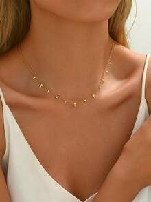 1pc Women's Stainless Steel Gold Cross Pendant Necklace, Suitable For Casual Daily Wear