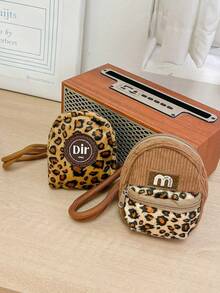 1 pezzo Ciondolo da borsa con stampa leopardata alla moda, ciondolo portachiavi portatile, ciondolo da borsa da viaggio, ciondolo da borsa a mano, ciondolo da zaino, ciondolo da zaino con motivo animale, accessori decorativi, ciondolo da zaino, mini borsa tascabile, portamonete, custodia per auricolari