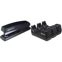 Basics - Grapadora con 1000 grapas, grapadora de oficina, capacidad de 25 hojas, antideslizante, color negro - Engrapadora oficina + Dispensador de cinta - Ver 11