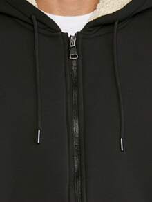 Men's Casual Zip Up Hooded Sweatshirt, Jet Black, Sherpa Lined With Front Pockets, Streetwear Style Pullover, Fall/Winter