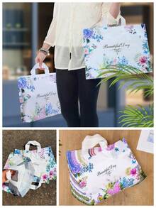 50 个加厚塑料礼品手提袋，情人节派对礼品袋，简约礼品袋，轻便，便携式花卉图案图案大容量手提包，新年，婚礼，购物袋，生日礼物袋，派对礼品袋，30 * 20 * 8 厘米/11.8 * 7.8 * 3.1 英寸，感恩节，万圣节，圣诞节 - 彩色 - 查看 9