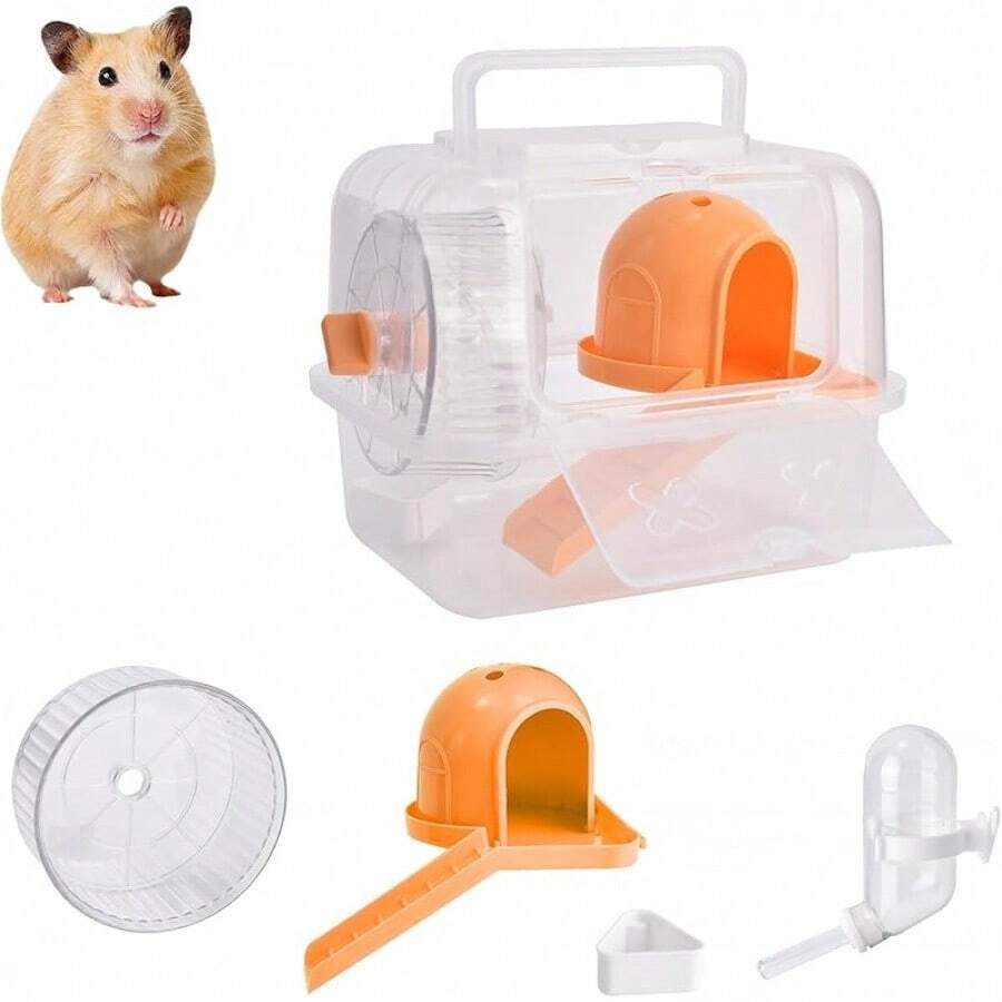 Portable Hamster Travel Carrier Cage,Outdoor Small Pets Breathable Cage,Multifunctional Guinea Pig Carrier With Water Bottles, Running Wheels, Ladders, Dodge Houses And Feeders (Blue, Style B) - Orange - 查看 1