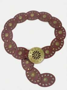 1 件西部牛仔波西米亚风格乡村腰带，朋克皮带配镂空花扣，复古椭圆拼接腰带，铜色装饰腰带，适合日常通勤、郊游、与朋友聚会、度假、圣诞派对、送给自己、朋友、家人、女朋友、母亲、情人节的礼物 - 棕色 - 查看 9