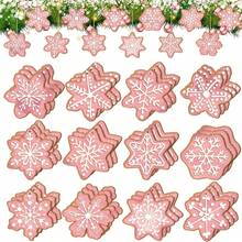 12/24/36 sztuk różowych piernikowych ozdób świątecznych, drewniane zimowe ozdoby świąteczne w kształcie płatków śniegu ze sznurkami, brązowe i różowe piernikowe ozdoby świąteczne, dekoracja na przyjęcie bożonarodzeniowe, dekoracja świąteczna, dekoracja zimowa, dekoracja świąteczna do domu, dekoracja biura, odpowiednie do dekoracji ściennych, salonu i sypialni, okien i drzwi. Mogą być również prezentami świątecznymi, które przyniosą ciepło i radość na każdą okazję!