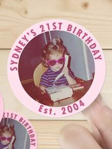 4*4cm 1/20pcs Customized 21-Day Photo Stickers, 21st Birthday Stickers, Personalized Birthday Party Stickers, Baby Shower Stickers - Multicolor - View 1