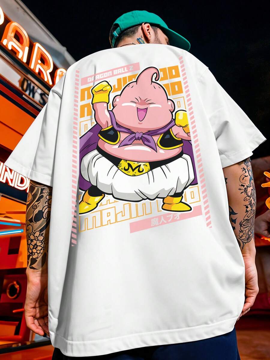 Oversized T-Shirt Streetwear Academia Dragon Majin Boo Goku Boo Fat Buu Anime REF 7317 FLUXOGEEK - White - View 1