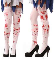 Halloween Cosplay Horror Atmosphere Decor Thigh High Socks, Makeup Party Costume Accessories Nurse Bloody Stockings, Zombie Bleeding Socks