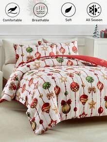 2/3pcs Christmas Gift Pattern Digital Print Duvet Cover Set, Cute Cartoon Bedding Set For Christmas, Soft, Breathable, Machine Washable, Christmas Decor, Christmas Gift (1 Duvet Cover + 1/2 Pillowcases) - Multicolor - View 2