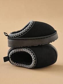 Kids Autumn/Winter Slippers, New Simple Design, Girls Indoor Home Warm Plush, Boys Thickened Fluffy Slippers - màu đen - Xem 3
