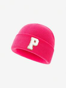 1 件儿童针织帽，26 个字母图案，温暖无檐小帽，适合女婴日常使用