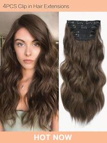 20inch Hair Extensions Clip In, 4PCS Wavy Hair Extension, Chestnut Brown Hair Extensions For Women