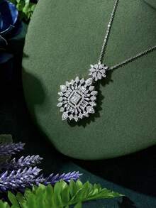 1 Set Elegant Cubic Zirconia Sunflower Jewelry 3 Pieces Set: 1 Pendant Necklace, 1 Ring, 1 Pair Earrings, Suitable As Anniversary Gift For Women