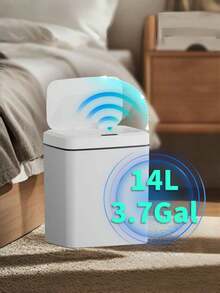 1 Pc 12L/3.7gal White Smart Trash Can: With Infrared Sensor, Quiet Lid, Touchless Operation Via Infrared Sensor. Battery-Powered By AA Batteries (Not Included), Featuring A Modern Design, Ideal For Home/Office/Bathroom/Kitchen; A Great Holiday Gift.