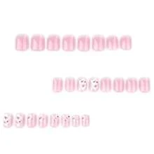 Short Press On Nails Square Fake Nails White Flower False Nails With Ombre Design Glue On Nails Pink Acrylic Nails Cute Full Cover Stick On Nails For Women Manicure 24Pcs - 漸層粉紅色 - 查看 2
