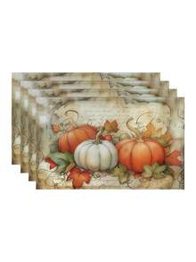 1/4/6 pièces Nappes rectangulaires en lin avec feuilles d'érable et citrouilles d'automne pour la Thanksgiving, lavables en machine, décoration de table tressée jaune et grise, pour salle à manger, maison, cuisine, banquet, café