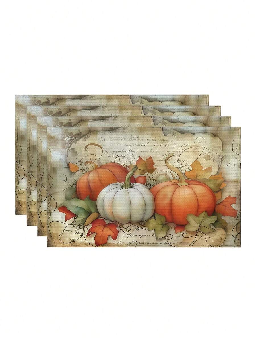 1/4/6 pièces Nappes rectangulaires en lin avec feuilles d'érable et citrouilles d'automne pour la Thanksgiving, lavables en machine, décoration de table tressée jaune et grise, pour salle à manger, maison, cuisine, banquet, café