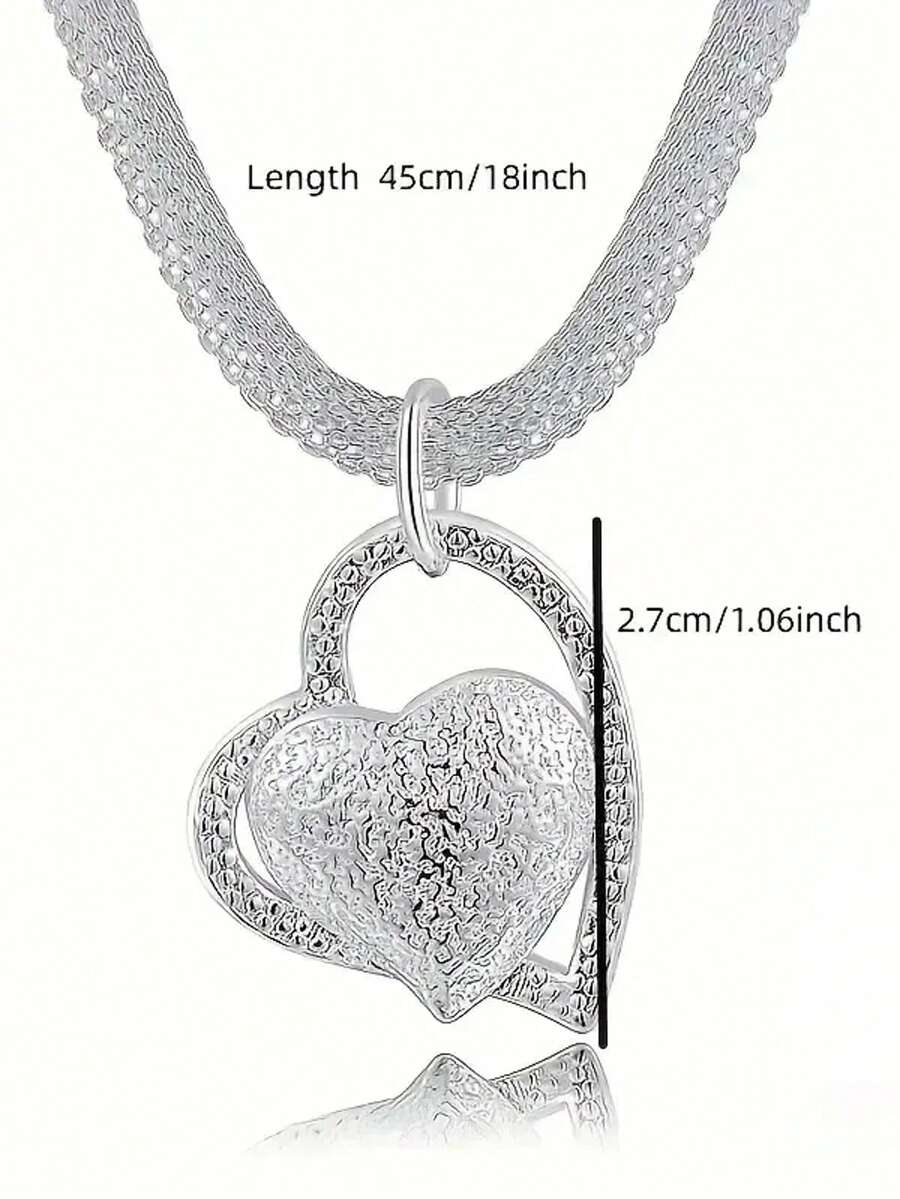 Bohemian-Style Necklace, 18-Inch  Heart Pendant, Elegant Women's Love Pendant, Luxury Gift Jewelry, Perfect For Gifting And Party Wear. - 銀色 - 查看 1