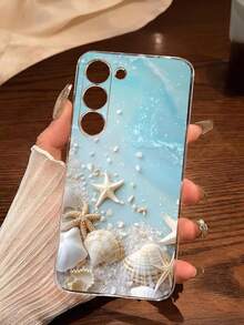 1pc Blue Ocean Pearl Shell Starfish Seashell Transparent Soft Phone Case Compatible With Samsung Galaxy A04e/12/A13/A14/A34/A50/A52/A53/A54/S21/S22/S23/S24/S25/S25Ultra