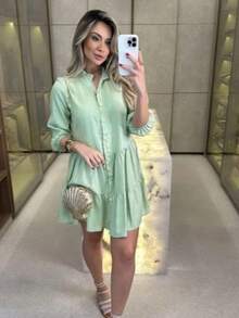 vestido virginia com babado manga 3/4