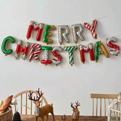 16pcs 16.14 Inch Christmas Happy Letter Balloon Set, Christmas Balloons, Christmas Decorations, Christmas Party Decorations