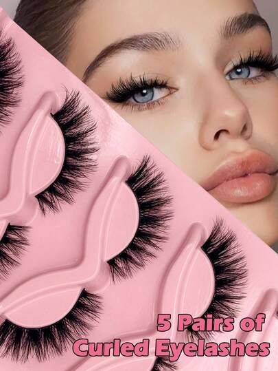 Cat Eye Eyelashes 5 Pairs Fox Eye Lashes Faux Mink Lashes Fluffy Strip False LashesNatural Look Eyelashes Lash Extension Makeup