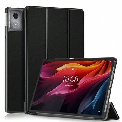 Solid-Color Hard-Edge Shock-Resistant Leather Tablet Case With Tripod Stand, Featuring Sleep/Wake Function Compatible With Lenovo Tab M11/M8 Gen 4 (8-