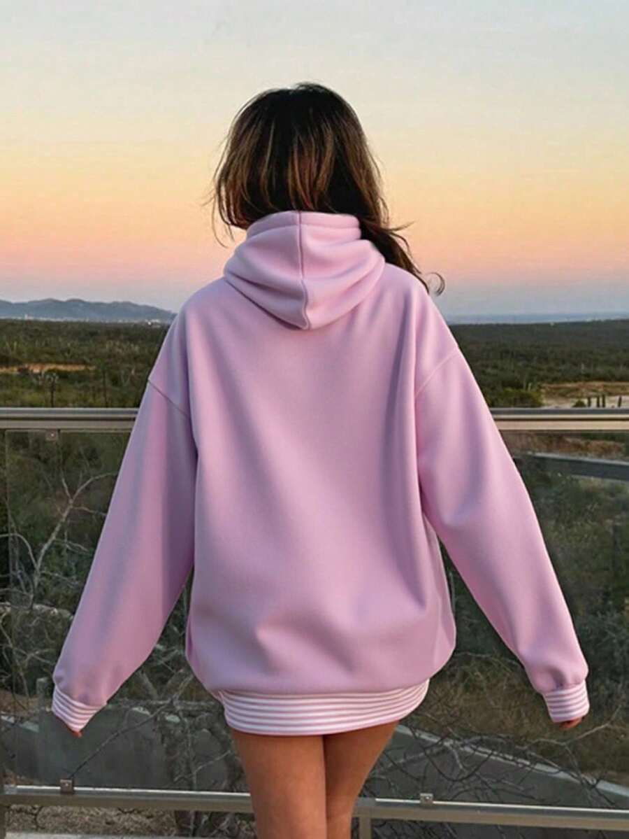 sudadera unicolor con capucha y diseño en los cordones ajustables - rosa claro - Ver 1