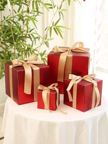 Christmas Holiday Decor Gift Box, Ornament, Centerpiece, Christmas Scene Decor, Hotel Lobby Decor, Party Gift Box, Decor Supplies, Gift Box, Gift Wrap, Shopping Mall Decor, Prop, Square DIY Gift Box, Photo Prop, Red Home Decor Christmas Decorations Room Decor Winter Christmas Decorations Home Christmas Gifts Christmas Decor - Red - View 2