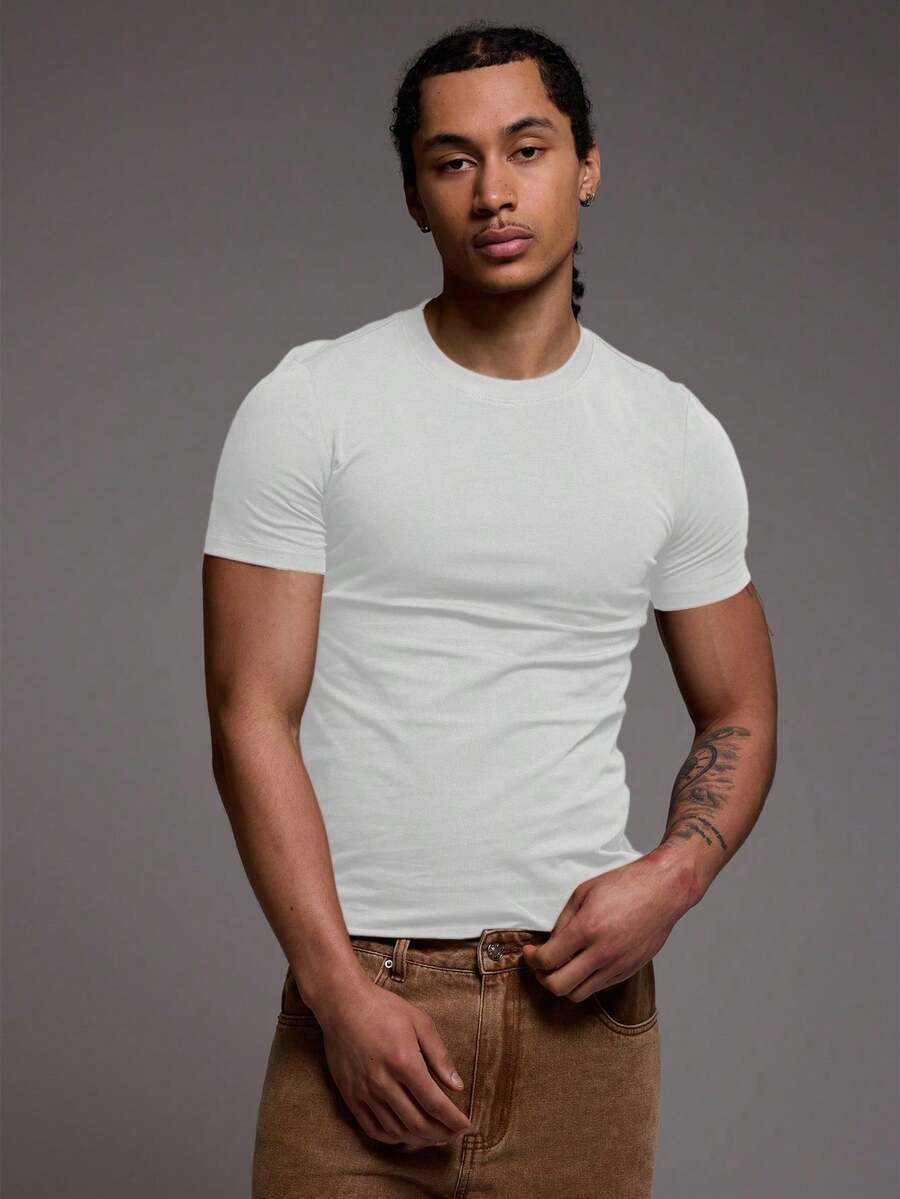 Shendy Vendy Basic Fitted T-Shirt For Spring And Summer - White - View 1