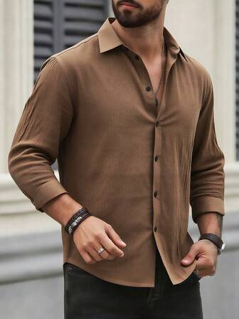 Camisa de vestir formal de negocios para hombre - Corte slim, resistente a las arrugas, 100% poliéster, para todas las estaciones, tejida, peso de tela de 120 g/m², ligeramente elástica, cuello extendido, talla adulto