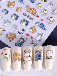 5D Cartoon Cat Embossed Nail Stickers 2pcs Cute Funny Heart Bow Cat & Cat Paw Design DIY Kawaii Japanese Korean Self-Adhesive Slider Nail Art Decoration