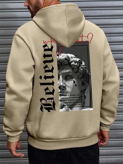 Men's Fashionable Hooded Sweatshirt, David Graphic Print Hoodie, Fall