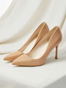 8厘米女士漆皮尖头细高跟鞋，性感时尚经典百搭，圣诞节冬季礼物 - 杏色 - 查看 8