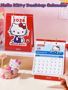 Sanrio Carino Calendario da scrivania Sanrio Hello Kitty 2026 (Calendario: Ottobre 2025-Dicembre 2026) Memo per studenti, ornamento da scrivania a cartoni animati, piccolo calendario da scrivania.
