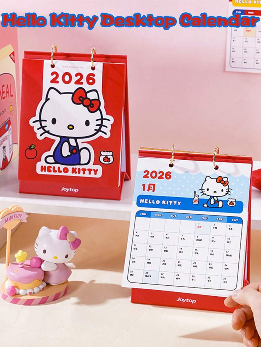 Sanrio Carino Calendario da scrivania Sanrio Hello Kitty 2026 (Calendario: Ottobre 2025-Dicembre 2026) Memo per studenti, ornamento da scrivania a cartoni animati, piccolo calendario da scrivania.