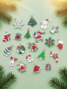 19pcs Random Mixed Alloy Enamel Christmas Series Pendant Jewelry Making DIY Keychain Earrings Pendant Jewelry Making Bracelet Necklace Various Design Pendant Amulet Crafts, Most Suitable For Christmas, DIY Necklace Charms, Bag Charms - Multicolor - View 2