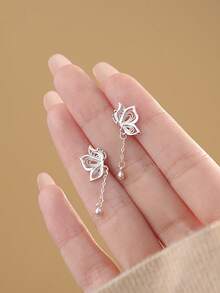 1pc Butterfly Hollowed-Out Flower Bud Chain Tassel Earrings Are The Best Gifts For Parties, Daily Life, Weddings, Festivals, Birthdays, Valentine's Day, Thanksgiving Day And Christmas
