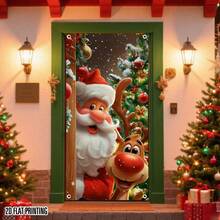 1pc 2D Flat Christmas Door Banner, "Merry Christmas" Banner, Party Door Curtain, Santa Claus Door Curtain, Modern Christmas Banner Door Decoration, Christmas Promotion Banner, Winter New Year Door Hanging